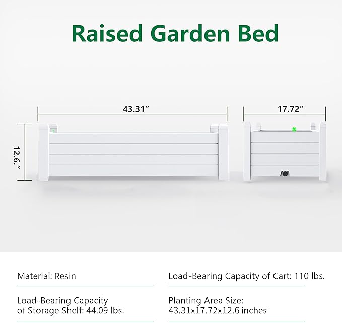 Vixzen Raised Garden Bed Outdoor,Resin Weatherproof Planter Box with Drain Hole and Water Level Detector,for Planting Plants Vegetables (Ashen, 43.31"×17.72"×12.6")