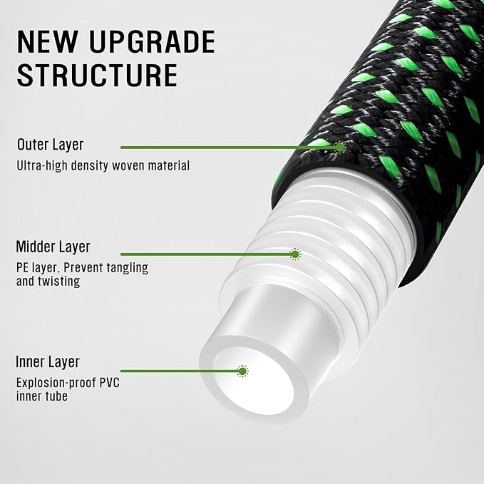 HBlife 150ft Garden Hose, Non Expandable Garden Hose with 10 Function Sprayer Nozzle, Flexible Lightweight Water Hose for Yard, Lawn, Car Wash and Outdoor