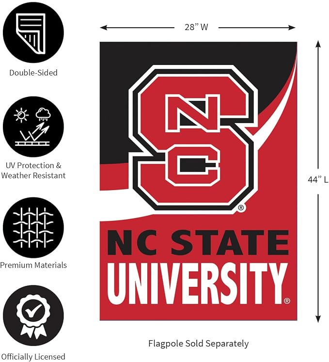 NCAA North Carolina State University House Flag, 28 x 44, Double Sided Garden Flags for Outside, Outdoor College Flags & Banners for Gardens Patio, Indoor Wall Decor Flag for Room