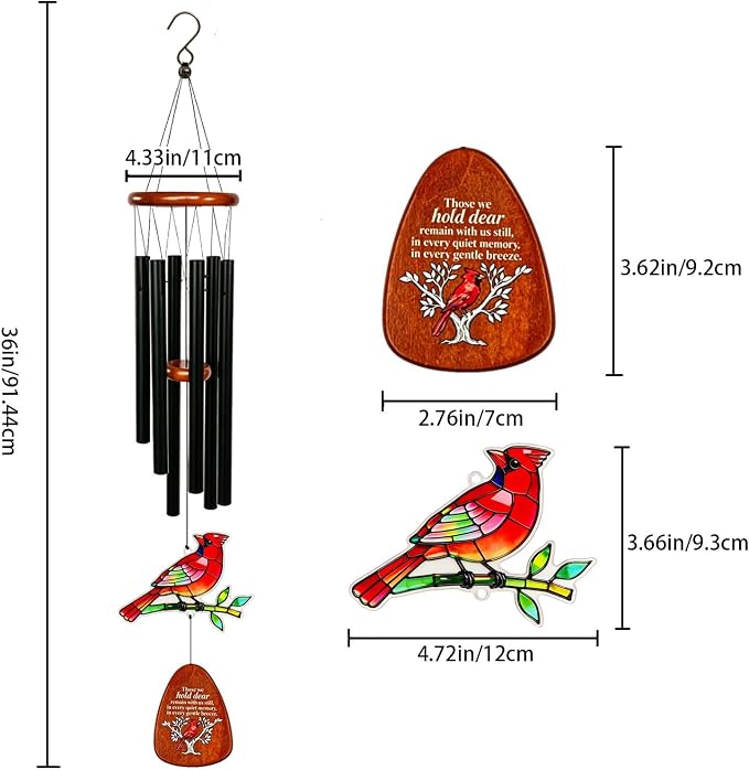 Cardinal Wind Chimes for Outside,36" Memorial Wind Chimes for Loss of Loved One,Sympathy Gifts for Loss of Mother/Father,Cardinal Gifts for Women