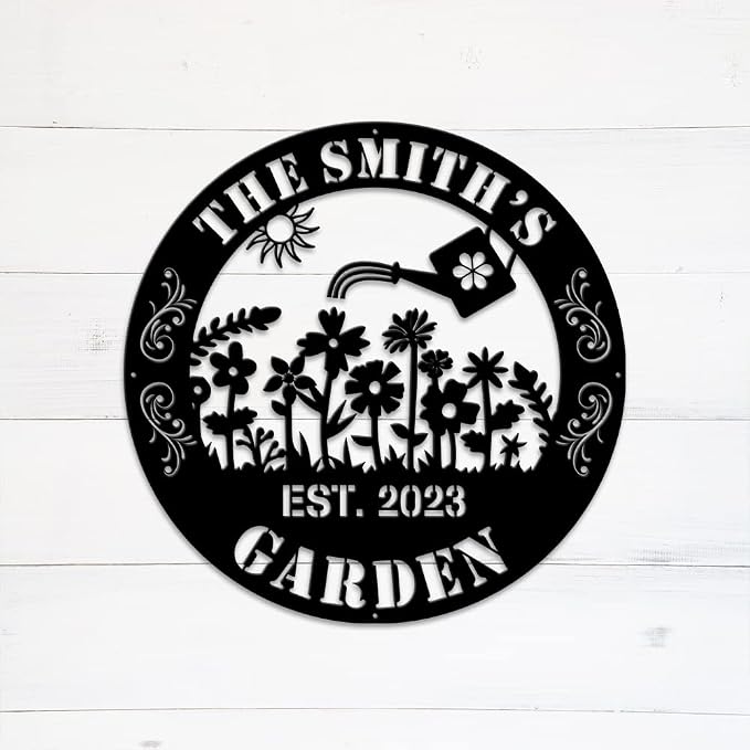 MeMate Metal Garden Sign to Personalize - Custom Outdoor Decor Plaques for Women, Mom, Grandma - Rustic Decorations for Potting Shed, She Shed