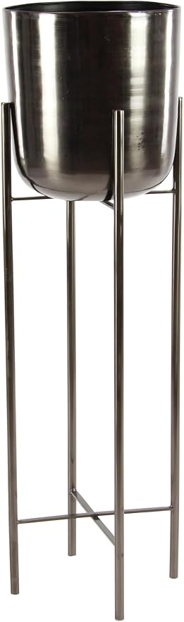 CosmoLiving by Cosmopolitan Metal Indoor Outdoor Planter Dome Large Planter Pot with Removable Stand, Set of 2 Planters 39", 46"H, Black