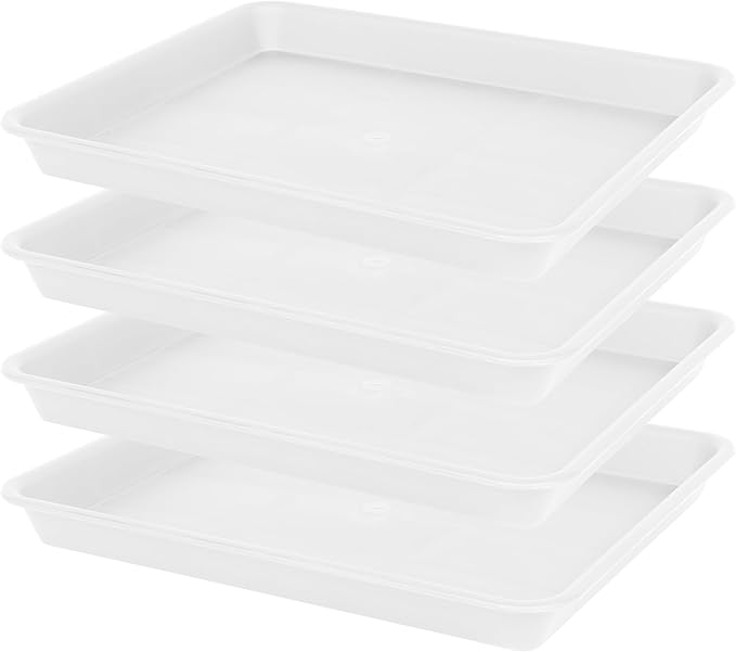 VUWEZ Plant Growing Trays 4 Pack, Plant Tray, 14.5"x11", Heavy Sturdy Plastic Plant Saucer Seed Trays, Seedling Starter Tray, Plant Drip Trays for Indoors, Seed Starter Growing Tray (Creamy White)