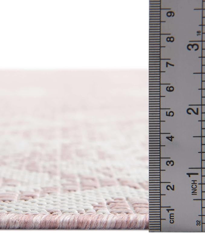 Unique Loom Outdoor Bohemian Collection Area Rug - Anthro (6' 1" Round, Pink/ Ivory)