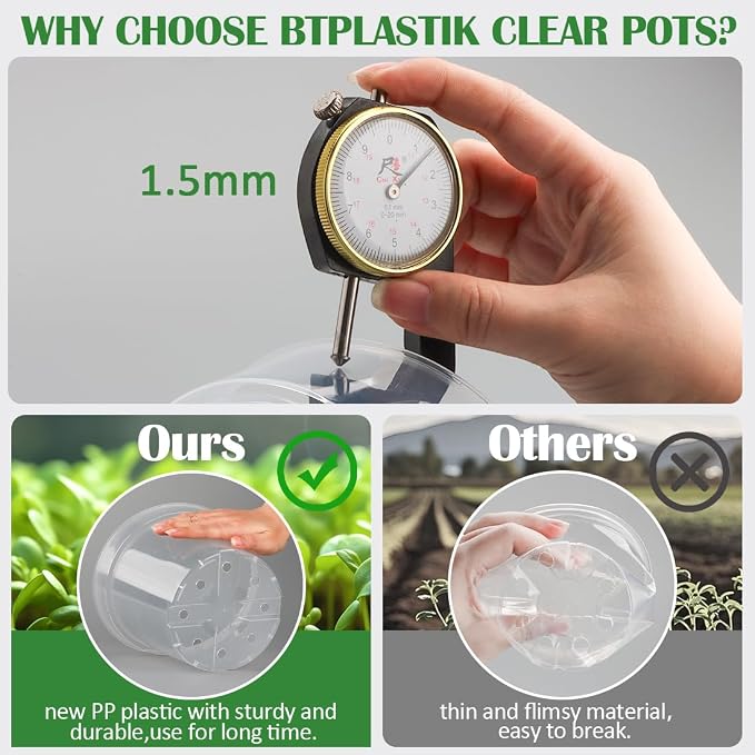 7 Pack 8 Inch Clear Nursery Pots with Saucer, Transparent Plastic Plant Pot with Drainage Holes, Sturdy Plant Starter Pots, Planter Pot for Planting Succulent Flower Herb Vegetable, Gardening Gifts
