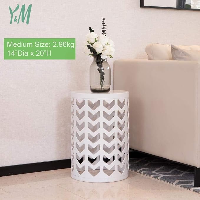 Y&M Outdoor Side Tables Set of 3, Round Heavy Duty Metal Nesting End Tables, Stacking Patio Accent Tables for Outside, Balcony, Garden, Porch, Indoor & Outdoor, White