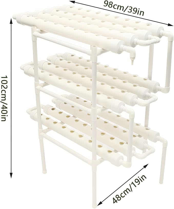 Hydroponics Growing System Kit,3 Levels 108 Sites/Hydroponic Planting Vegetables,Herbs Garden Tools,with Pump,Timer,Nest Basket,Growth Sponge,for Gardening(White)