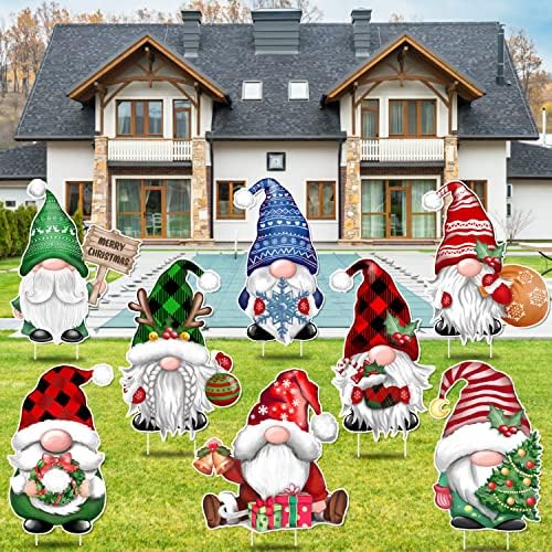 8 PCS Gnomes Christmas Decorations Outdoor Yards Signs,15.7" Yard Stakes by TREWAVE