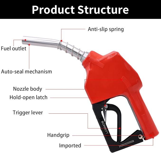 Red 3/4" Inch NPT Automatic Shut-Off Fuel Nozzles Three Notch Hold Open Clip With Filter 13/16"Spout Max Flow Rate 16 GPM Perfect For Gas Stations,Transportation for diesel,gasoline,kerosen