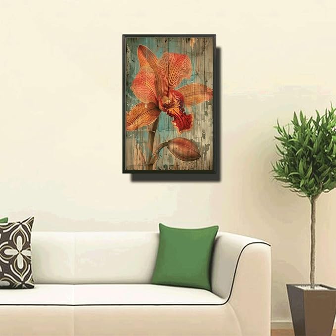 Metal Sign Tin Sign Vintage Shabby Chic Orchid Tin Sign for Exotic Flora Art Vintage Wall Displays and Distressed Wood Panels Boho Decorations for Home for Pub 6×8 Inches with Metal Frame