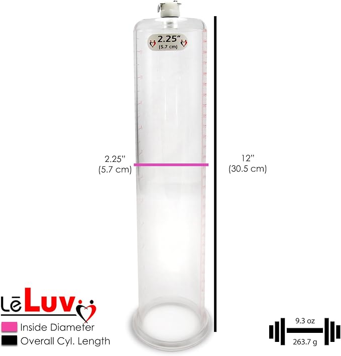 LeLuv Vibrating Penis Pump Maxi Red Handle + Protected Gauge - Bundle with Clear Hose - 12 inch Length x 2.25 inch Diameter Cylinder