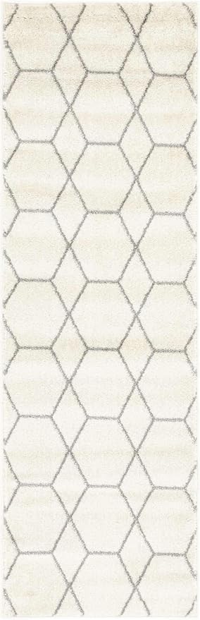 Unique Loom Trellis Frieze Collection Area Rug - Geometric (2' x 6' 1" Runner, Ivory/ Gray)