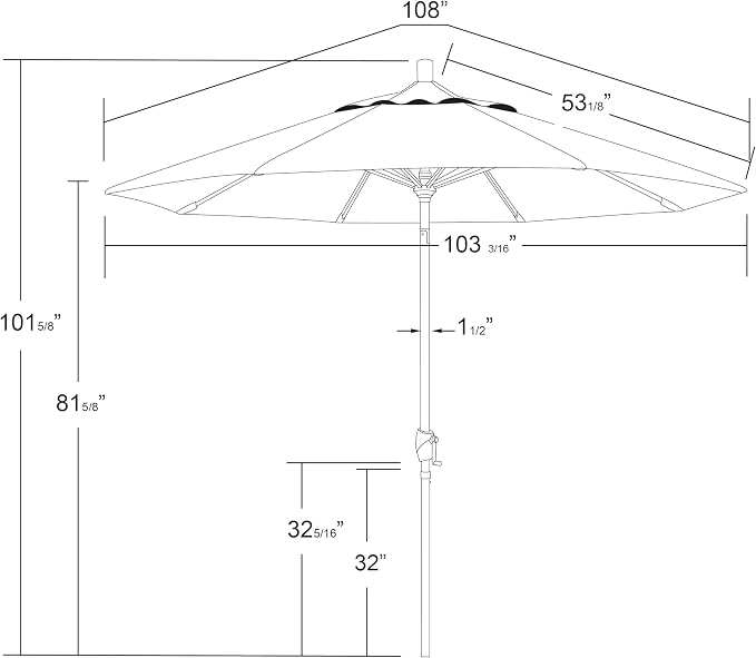 California Umbrella 9' Round Aluminum Market Umbrella, Crank Lift, Push Button Tilt, Bronze Pole