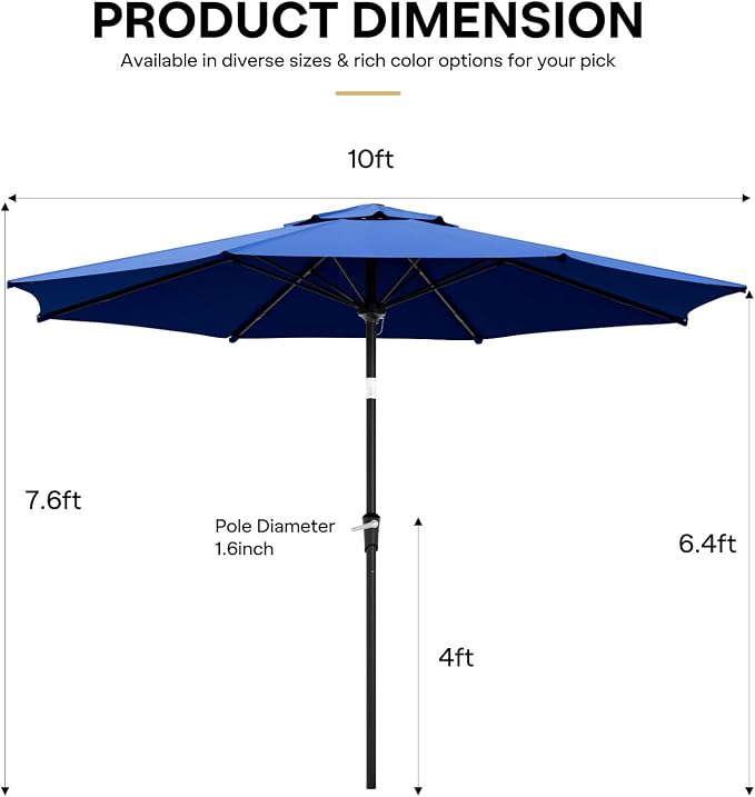 Sannwsg Outdoor Patio Umbrella,Table Umbrella with Push Button Tilt and Crank,Market Umbrella with 8 Sturdy Ribs,Yard Umbrella