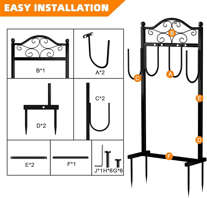 Garden Hose Holder, Heavy-Duty Garden Hose Stand for 100FT Hoses, Freestanding Water Hose Holder for Yard & Garden, Black