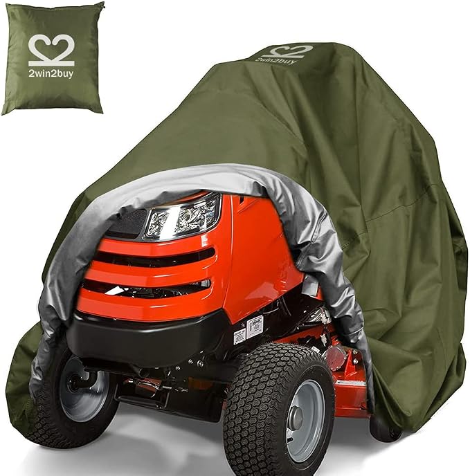 Riding Lawn Mower Cover, Heavy Duty 600D Lawnmower Covers Waterproof Outdoor Lawn Tractor Cover Tarp All Weather Ride on Mower Covers Universal Fit Decks up to 54" with Elastic Cord & Storage Bag