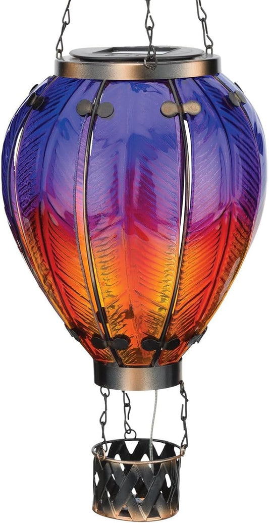 Regal Art & Gift 23.5 Inch Hot Air Balloon Solar Lantern – Hanging Solar-Powered LED Lights, Waterproof Portable Decorative Outdoor Lamp Made of Metal & Glass for Garden, Patios & Pathway – Purple