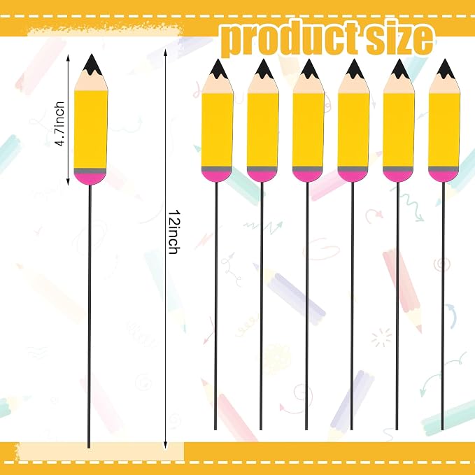 Pickmesh 6 Pcs 12'' H Back to School Outdoor Decorations Pencil Metal Yard Signs Large Preschool Graduation Outdoor Decor Pencil Party Photo Props for Classroom First Day of School Decor