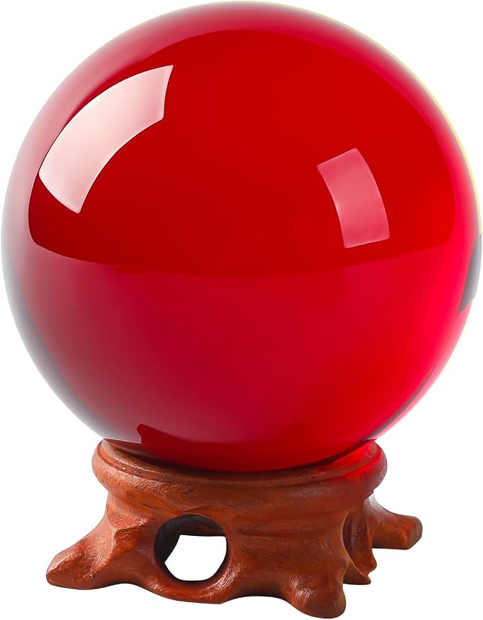 Small Red Crystal Ball 60mm/2.3 inch with Rose Wooden Stand and Gift Box for lensball Photography,Fortune Teller,Feng Shui, Witchcraft Decor,Scrying,Magic,Crystal Orb Prop Decorative Glass Sphere