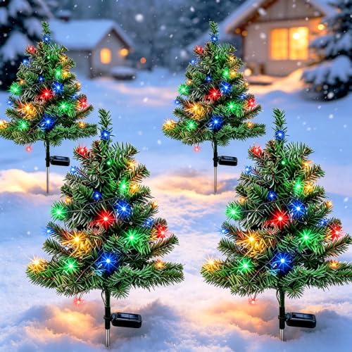 4 Pack Solar Christmas Tree Outdoor,Xmas Decorations with Colorful Lights by VOOKRY