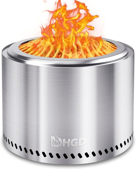 HGD 20 Inch Smokeless Fire Pit Outdoor, Stainless Steel Wood Burning Firepit with Secondary Combustion, Backyard Patio Stove for Garden BBQ & Bonfire
