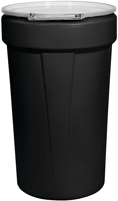 Eagle 55 Gallon Plastic Drum with Lid, Metal Lever-Lock, 39.1"x23.8", Open Head Lab Pack Drum Made of Durable, Lightweight HDPE, Withstands Weather and Chemicals, Made in USA, Black, 1655MBLK
