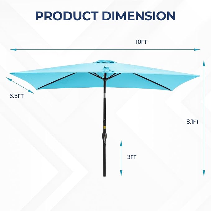 Wisteria Lane 6.5' x 10' Patio Umbrella, Rectangular Patio Umbrella, Metal Pole Square Outdoor Umbrella with Crank and Push Button Tilt, Large Outdoor Umbrella with Polyester Canopy