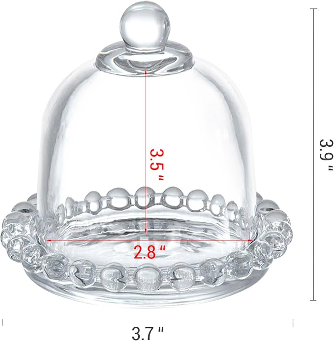 MyGift Set of 4 Mini Glass Cloche Domes with Scalloped Base – Small Round Display Covers for Trinkets, Keepsakes, Jewelry, Collectibles, Party Favors, Table Decorations, and Home Décor