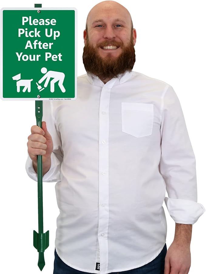SmartSign "Please Pick Up After Your Pet" LawnBoss® Sign | 10" x 12" Aluminum Sign With 3' Stake