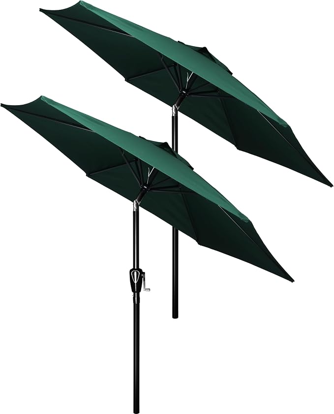 Simple Deluxe 2 Pack 7.5' Patio Umbrella Outdoor Table Market Yard Umbrella with 6 Sturdy Ribs for Backyard, Pool, Garden, Deck, Green