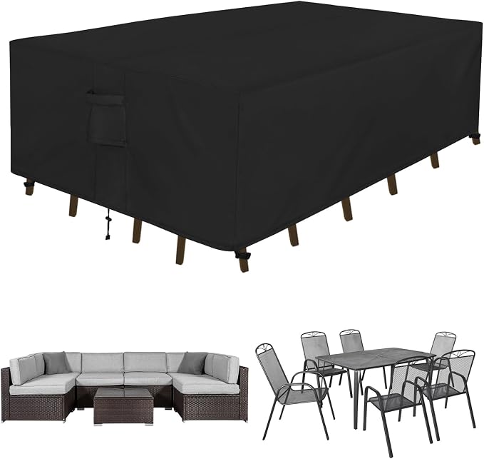 Easy-Going Rectangle Patio Furniture Cover Waterproof Outdoor Dining Table and Chair Cover Anti-UV Outside Sectional Sofa Set Covers (124"L x 71"W x 28"H, Black)