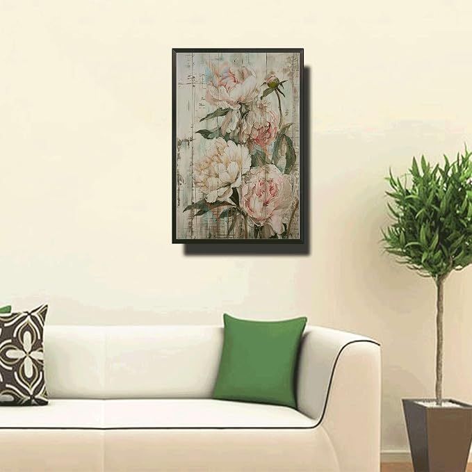 Metal Sign Tin Sign Vintage Wall Art Shabby Chic Peony Tin Sign for Floral Opulence Rustic Wall Decor and Distressed Wood Surfaces Metal Sign for Home Decor 12×16 Inches with Metal Frame