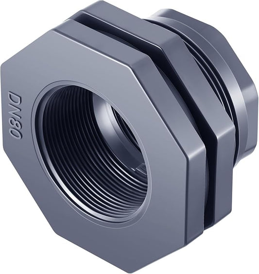 1 Pcs 3 Inch Bulkhead Fitting PVC Water Tank Connector Plumbing Pipe Threaded Bulkhead Fitting NPT for Rain Barrels, Water Tanks, Aquariums, Tubs, Pools