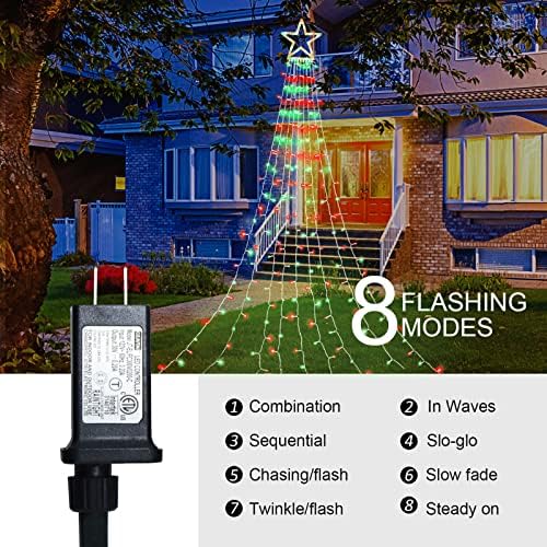 Outdoor Christmas Decorations Star String Lights, 320 LED 11.5 ft Waterfall Tree Lights with 8 Lighting Modes Christmas Star Lights for Indoor Outdoor Yard Home Festival Party Xmas New Year Decor - Image 7
