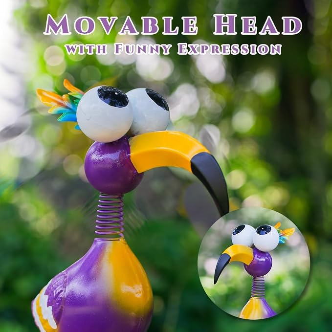 Metal Funny Bird Garden Statues Outdoor Decor, Purple Crane Yard Sculptures Art Decoration for Home Outsiede Patio Lawn Backyard, Gift for Women Lovers Moms