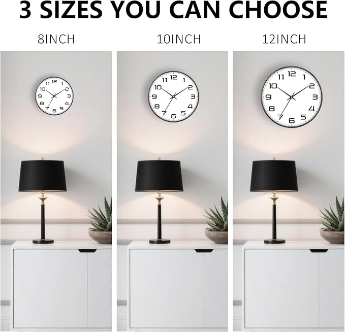 Modern Wall Clocks Battery Operated - 12 inch Silent Non Ticking Quartz Analog Clock with Large Easy Read Numbers, Tempered Glass Decorative Wall Clocks for Living Room Bedroom Kitchen Gym