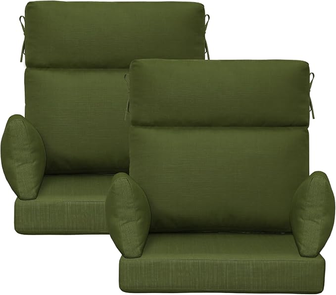Outdoor High Back Chair Cushion, 2 Pack 48 x 24 inches Patio Chair Cushions Water Repellent Rocking Cushions Indoor Furniture Seat Pad with 2 Pillows, Deep Forest Green