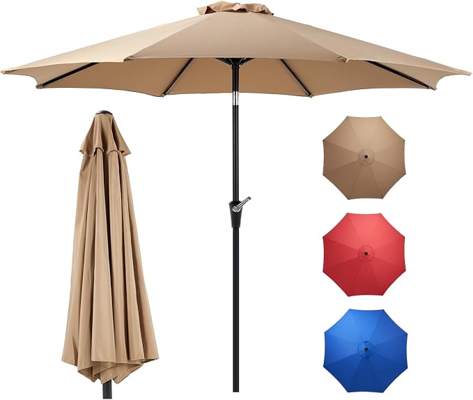 OLIXIS 9FT Patio Umbrella Outdoor, Patio Table Umbrella 9 Feet Sun Shade for Pool, Beach, Outside Umbrellas with Tilt and Crank Button & Sturdy Ribs Waterproof for Deck, Terrace and Restaurant