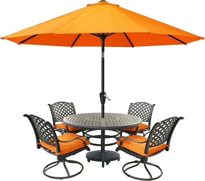MASTERCANOPY 10FT Patio Umbrella with Push Button Tilt and Crank, Outdoor Market Umbrella with 8 Sturdy Ribs, UV Protection & Waterproof for Garden, Deck, Backyard, Pool (Orange)