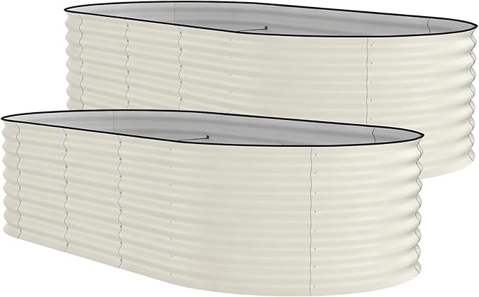 Garvee 8x4x2ft Galvanized Raised Garden Bed, Oval Metal Planter Box with Anti-Cut Safety Edges, 479 Gallons Rust-Resistant Deep Root Planter for Outdoor Vegetables, Flowers, Herbs, Beige