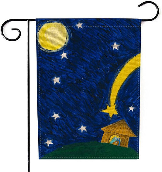 EMMTEEY Christmas Garden Flags for Outside Oil Painting Holy Night Christmas Burlap Garden Flags 12.5X18 Small Christmas Flag Double Sided Winter Garden Flag House Flags for Christmas Decoration