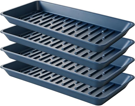 4 Pack Rectangular Plant Saucer 16 Inch, Heavy Duty Plastic Drip Trays for Pots, Windowsill Planter, Indoor Outdoor, 7.0 x 16.1 Inches, Blue