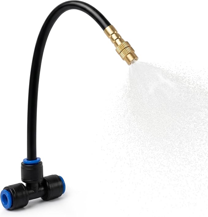 20PCS Push-to-Fit Drip Irrigation Mister Emitters with T-Connectors, Copper 360° Adjustable Bendable Atomizing Nozzles for 1/4" Tubing, Micro Spray Nozzles for Garden Greenhouse Raised Beds