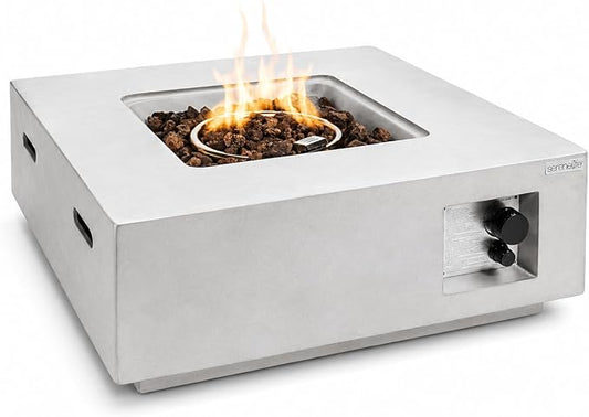 Outdoor Propane Fire Pit Table - CSA/ETL Certified Safe 40,000 Pulse Ignition Weatherproof Square Propane Gas Fire Table - Adjustable Flame, Thermocouple - PVC Cover, Lava Rock - SereneLife SLFPLG9