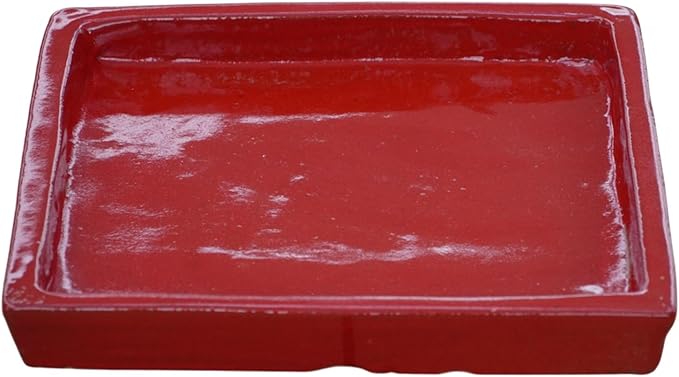 11.5 Inch Plant Saucer (Ceramic) - Square Red Flower Pot Tray - Handcrafted, Durable Planter Base