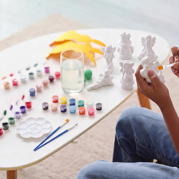 Acellegic 6 Pcs Ceramics Fairy to Paint Ready to Paint Your Own Fairy Garden Mushroom Statue DIY White Ceramic Mushroom Houses for Yard Decor Summer Spring Painting Art