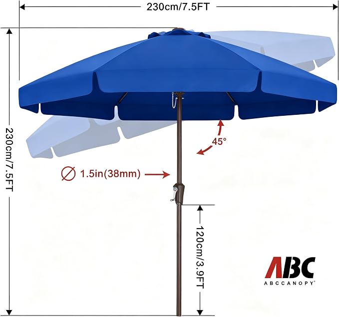 ABCCANOPY 7.5ft Scalloped Patio Umbrella, Outdoor Table Umbrella with Tilt and Crank, Fiberglass Ribs Deck Umbrella for Patio, Pool, Garden, Picnic (Blue)