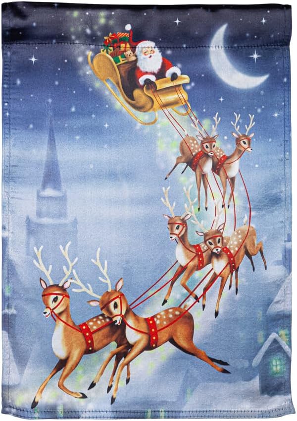 Evergreen Flag Santa Sleigh Lustre Garden Flag 12x18 Inches Double Sided | Christmas Garden Flag for Outside | Weather and Fade Resistant | Outdoor Flag For Yards and Gardens