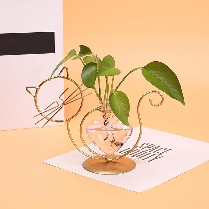 Plant Terrarium Plant Propagation Station Cat Lover Gifts for Women | Plant Lovers Home Office Decor Cat Desk Accessories