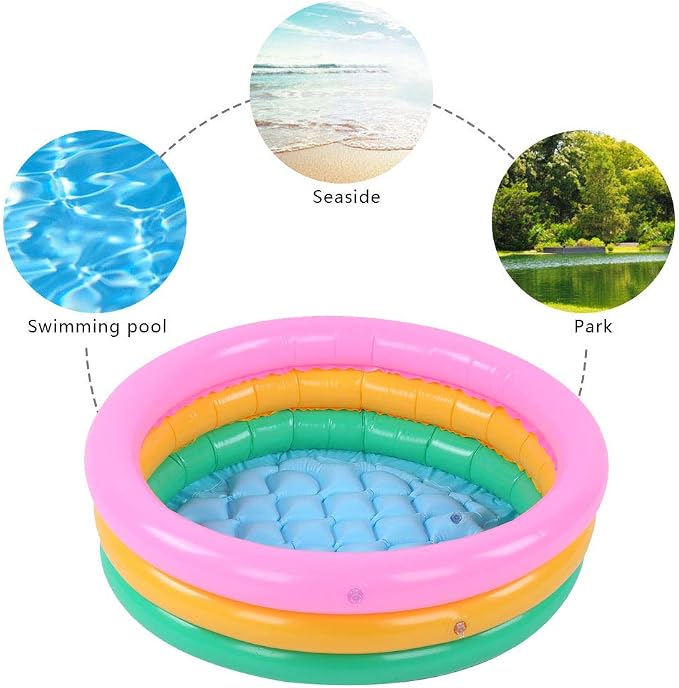 Meiyya Children Swimming Pool, Round Shape, Pink, Kids Basin Pool, Inflatable, 140L Capacity